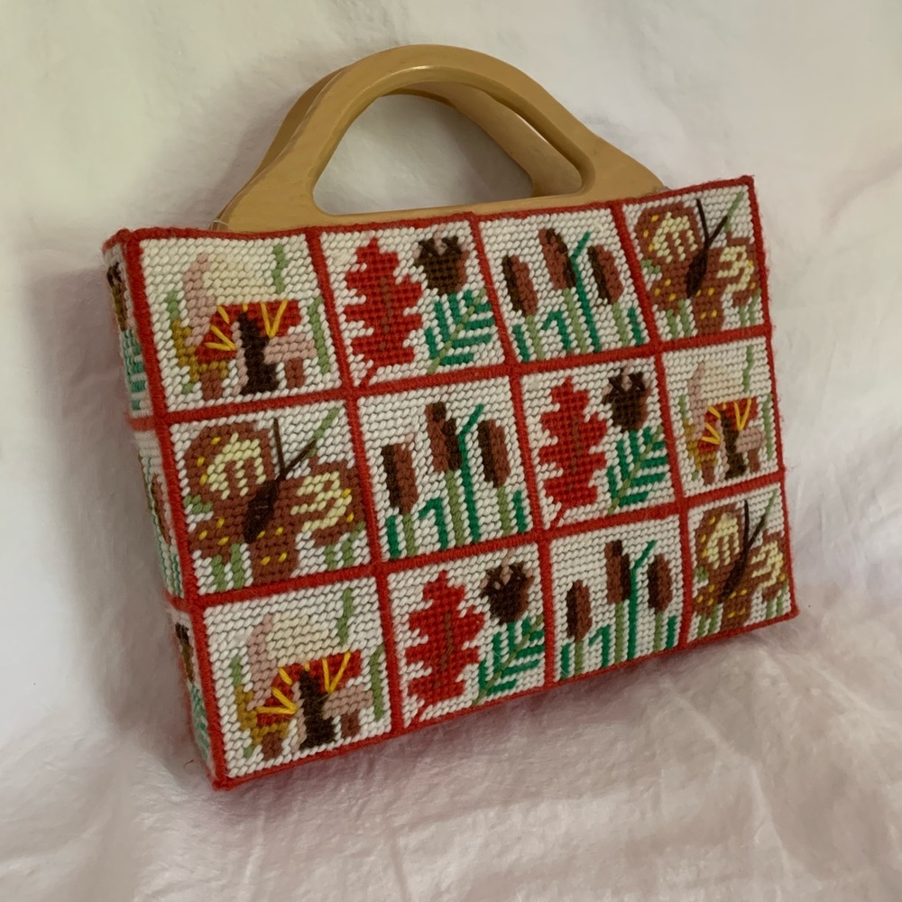Vintage Fall 1970’s Needlework Patchwork handbag